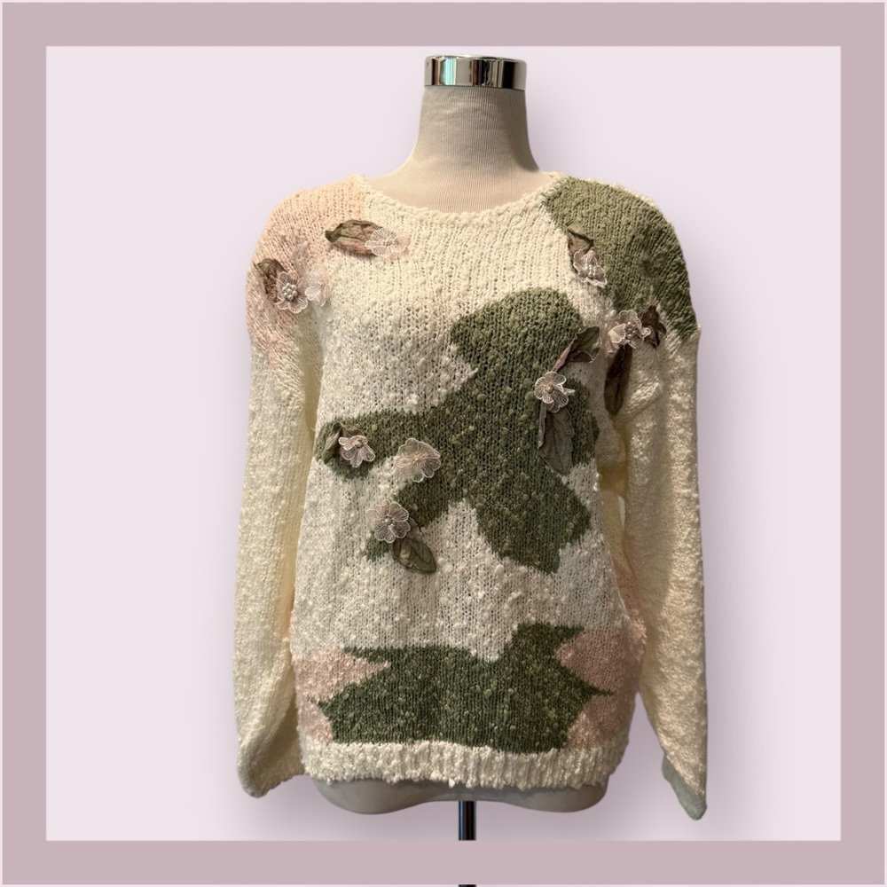 Shenanigans Vintage Boucle Floral Applique Sweater - Picture 2 of 8
